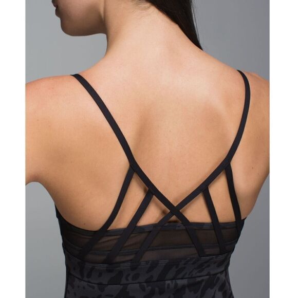 Lululemon Womens 6 Black Tank Top Animal Print Mesh Strappy Workout Just Breath - Picture 15 of 15